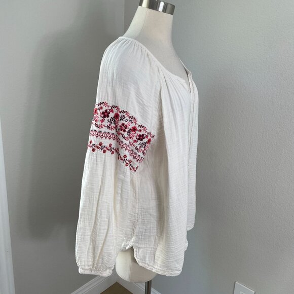Old Navy Womens XL Embroidered Peasant Blouse Gauzy Cotton Boho Floral Shirt - Picture 3 of 11